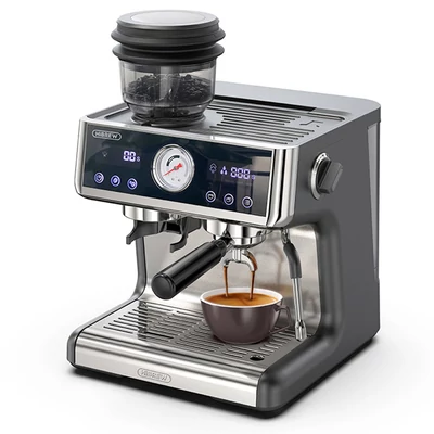 HiBREW H7A eszpresszógép kávéfőző, 20 bar nyomás, duál bojler, 30 fokozatú őrlő, 250 g tartály, LCD érintőkijelző