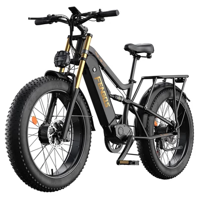 FENGQS H6PRO elektromos kerékpár, 2x1000W, 52V 17,5Ah, 26x4.0 fat bike gumi, 60 km/h, 140 km hatótáv, 7 fokozat, LCD – fekete-arany