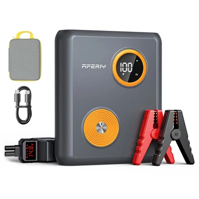 AFERIY GK03 12V autós bikázó (2000A), 27500mAh power bank, 60W PD gyorstöltés, QC3.0/DC kimenet, kijelző és LED, 6.0L benzin/3.0L dízelhez