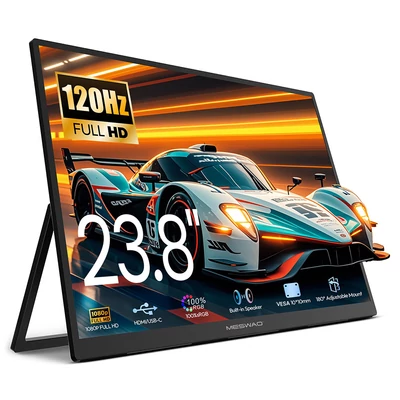 MESWAO S238 23,8" hordozható monitor – 1080P FHD IPS, 120Hz, 100% sRGB, beépített hangszóró, Type-C/HDMI, VESA