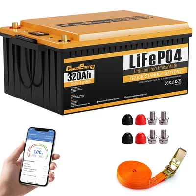 Cloudenergy 25,6V 320Ah LiFePO4 akkumulátorcsomag, 8192Wh, beépített 200A BMS, 6000+ ciklus