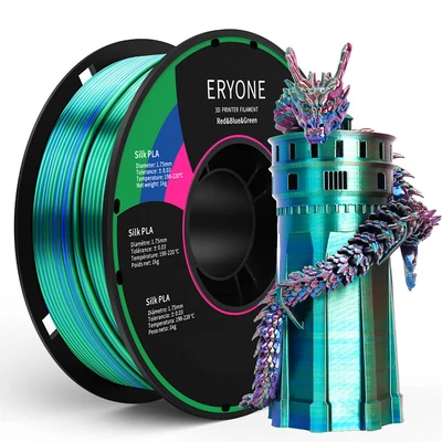 ERYONE háromszínű selyem PLA 3D nyomtató filament, 1 kg – piros/kék/zöld