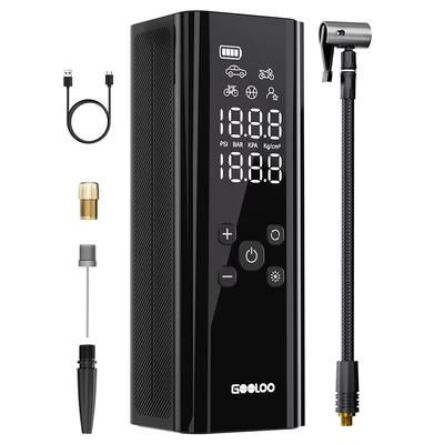 GOOLOO GT150 hordozható akkumulátoros kompresszor és elektromos pumpa, 150 PSI, 7500mAh, automata leállítás, autó/motor/kerékpár