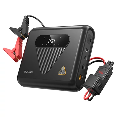 OUKITEL C01 autós bikázó – 1350A csúcsáram, 27500mAh nátrium‑ion akku, 60W PD gyorstöltés, 12V indító benzin 8.0L / dízel 5.0L motorokhoz, LED vészfény