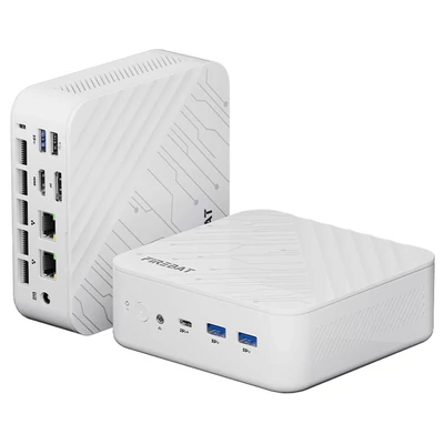 FIREBAT AM02 Mini PC barebone – Ryzen 7 8745HS, RAM/SSD nélkül, 3 kijelzős Type‑C/DP/HDMI, WiFi 6, BT 5.2, 2×USB3.2, 2×USB2.0, 2×2.5G LAN