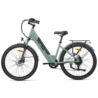 Foride Roamer 1 Step-Thru elektromos kerékpár, 250W, 36V 13Ah, 27.5", 25 km/h, 100 km hatótáv, tárcsafék, rugóvilla, Shimano 7 – Zöld