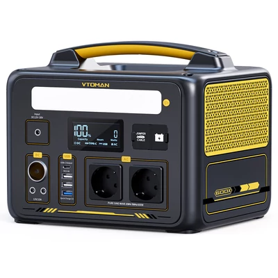 VTOMAN JUMP 600X hordozható erőmű 299Wh, 600W tiszta szinusz, bővíthető 939Wh kapacitás, 9 porttal, PD 60W USB‑C