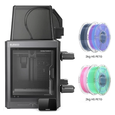 Elegoo Centauri Carbon 2 3D nyomtató csomag + 4 kg HS PETG filament (pink‑fehér/kék‑lila/indigó‑fehér/kék‑zöld)