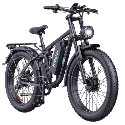 Ridstar E26 Pro elektromos kerékpár – 2×1000W motor, 48V 23Ah akku, 26×4” fat bike, 49 km/h, 75 km hatótáv, hidraulikus fék, teljes felfüggesztés