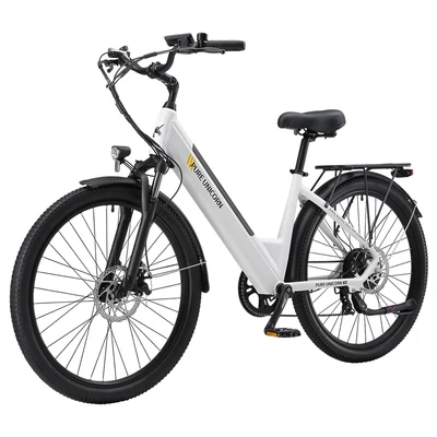 PURE UNICORN U2 elektromos kerékpár, 750W motor, 48V 12.8Ah akku, 27.5” kerék, 45 km/h, 60 km hatótáv, tárcsafék, első teleszkóp – Fehér