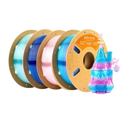 4kg ERYONE HS áttetsző színátmenetes multi‑color PETG filament – rózsapiros & kék / sötétkék & átlátszó / világoskék & átlátszó / világos rózsaszín & átlátszó