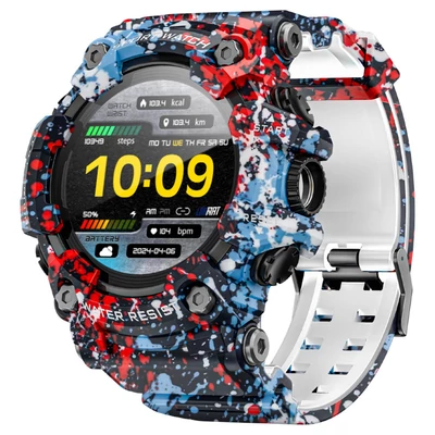 LOKMAT ATTACK GT okosóra – 1.32'' HD érintőkijelző, IP68 vízálló, 100+ sportmód, Bluetooth hívás, pulzus- és alvásmérés, 15 napos üzemidő – Virágos kék