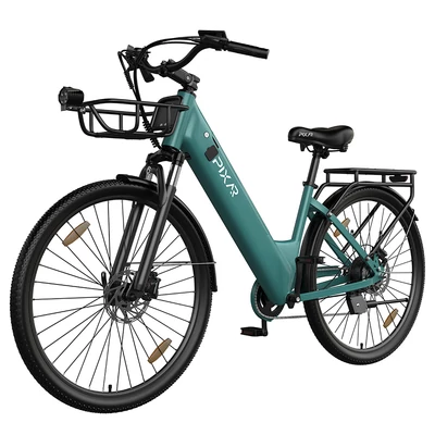 PIXAR C1 PRO városi elektromos kerékpár, 250W motor, 36V 18Ah akku, 80–100 km hatótáv, 25 km/h, Shimano 7 fokozat, hidraulikus fék, kosárral – Kék