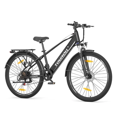 Touroll J1 27.5" trekking kerékpár, 250W motorral, 36V 15.6Ah akkumulátorral, max 100km hatótávval, 1.8" LCD kijelző, Shimano 7 sebesség, tárcsafék – Fekete
