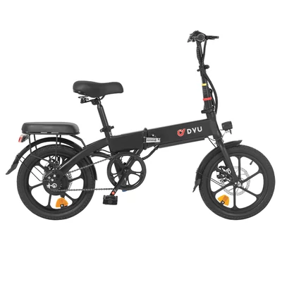 DYU A1F Pro városi elektromos kerékpár, 16”, 250W motor, 25 km/h, 36V 7.5Ah akku, dupla tárcsafék, 120 kg teherbírás, összecsukható – Fekete