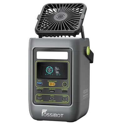 FOSSiBOT FDC300 hordozható erőmű, 288Wh LiFePO4 akkumulátor, 140W USB‑C dupla kimenet, gyors töltés, QC3.0, XT60 bemenet, hűtőventilátor, HD kijelző