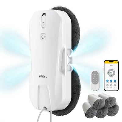 FMART T11 ablaktisztító robot 10 törlőkendővel, 5300Pa szívóerő, 4 irányú permet, 100ml tartály, 60mm vékony, UPS, 4m kötél, okos navigáció