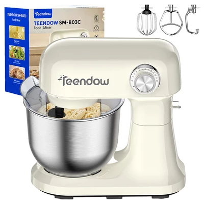 Teendow SM‑B03C konyhai dagasztógép, 500W motor, 5L rozsdamentes acéltál, 12 fokozat, 17 000 ford./perc, dönthető fej, mosogatógépben mosható tartozékok