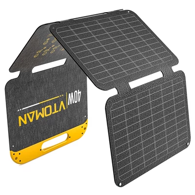 VTOMAN VS40 40W hordozható, összecsukható napelem, 25% monokristályos cellák, PD 30W USB‑C/USB‑A gyorstöltés, IP67, kempinghez és power stationhöz