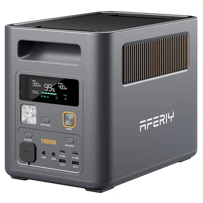 AFERIY Nomad1800 Pro hordozható erőmű, 1800W tiszta szinusz, 1024Wh LiFePO4, bővíthető 5120Wh‑ra, 1000W AC gyorstöltés, 500W napelem
