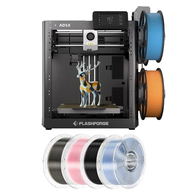 Flashforge AD5X 3D nyomtató + 4kg Mecpow HS filament (3kg PETG + 1kg PLA+, rózsaszín/kék/szürke/fekete)