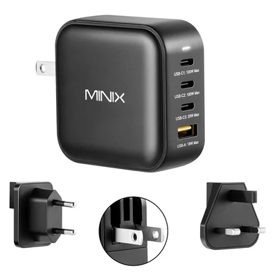MINIX P3 100W gyorstöltő, 3×Type‑C + 1×USB‑A porttal, utazáshoz, univerzális kompatibilitás