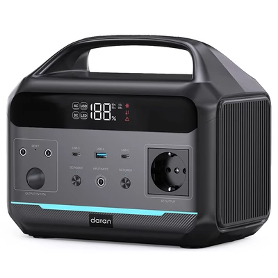 DaranEner NEOS hordozható erőmű – 288Wh LiFePO4 akkumulátor, 600W tiszta szinusz, 1200W csúcs, 100W USB‑C PD, MPPT, UPS