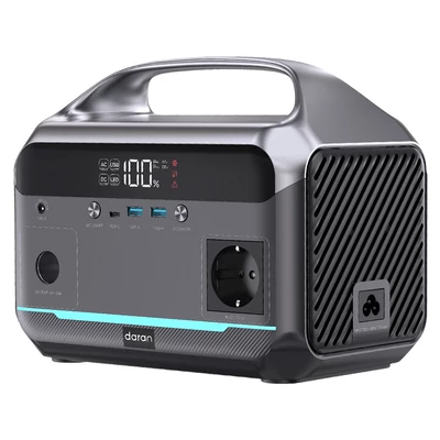 DaranEner NEO300L hordozható erőmű – 288Wh LiFePO4, 350W tiszta szinusz, 600W csúcs, 100W napenergia, USB‑C PD, USB‑A, autós aljzat, MPPT, BMS, UPS