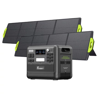 FOSSiBOT F2400 hordozható erőmű készlet + 2× SP200 200W összecsukható napelem, 2048Wh LiFePO4, 2400W kimenet