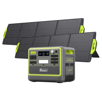 FOSSiBOT F2400 hordozható erőmű + 2× SP200 200W összecsukható napelem, 2048Wh LiFePO4 akkumulátorral és 2400W kimenettel