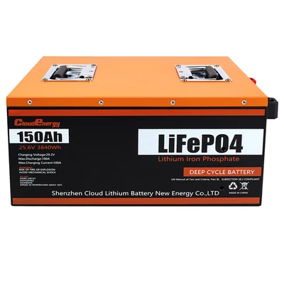 Cloudenergy 24V 150Ah LiFePO4 akkumulátor, 3840Wh kapacitás, 6000+ ciklus, beépített 100A BMS