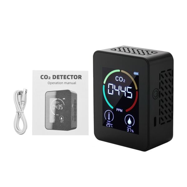 2.8-inch LCD CO2 Koncentrációvizsgáló mini szén-dioxid érzékelő páratartalom és hőmérséklet mérő Monitor - Fekete