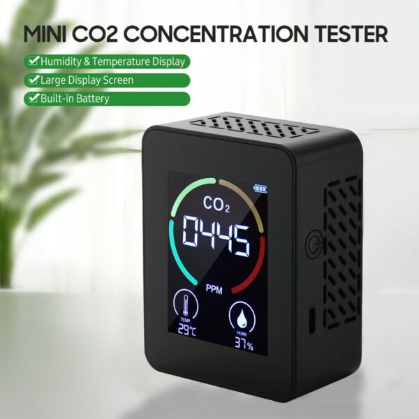 2.8-inch LCD CO2 Koncentrációvizsgáló mini szén-dioxid érzékelő páratartalom és hőmérséklet mérő Monitor - Fekete