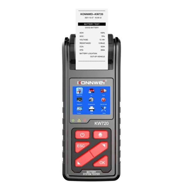 EU ECO Raktár - KONNWEI KW720 Autóakkumulátor teszter beépített nyomtatóval - Fekete