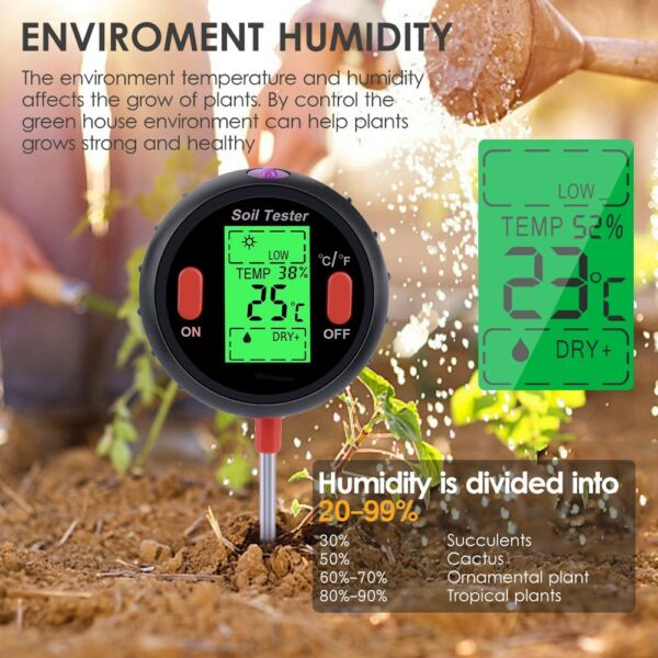 3 az 1-ben Talajvizsgáló nedvességtartalommal pH-mérő kertészeti eszköz mezőgazdasági pázsithoz beltéri kültéri használatra - Fekete
