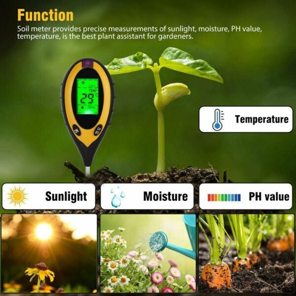 3 az 1-ben Talajvizsgáló nedvességtartalommal pH-mérő kertészeti eszköz mezőgazdasági pázsithoz beltéri kültéri használatra - Sárga