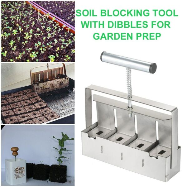 Kézi talajblokkoló, 2 hüvelykes talajtömb-készítő talajtömítő eszköz dörzsölőkkel és 50 darabos újrafelhasználható növényi címkekert jelölővel a kert előkészítéséhez