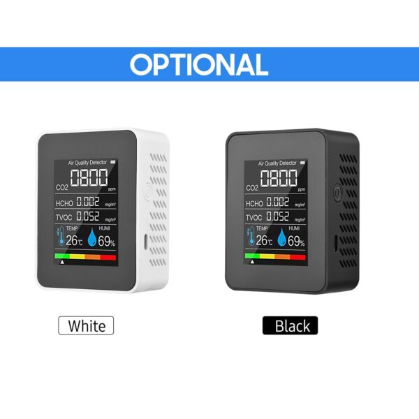 Hordozható 5 az 1-ben Beltéri levegőminőség-figyelő CO2-érzékelő LED KIjelzővel - Fehér