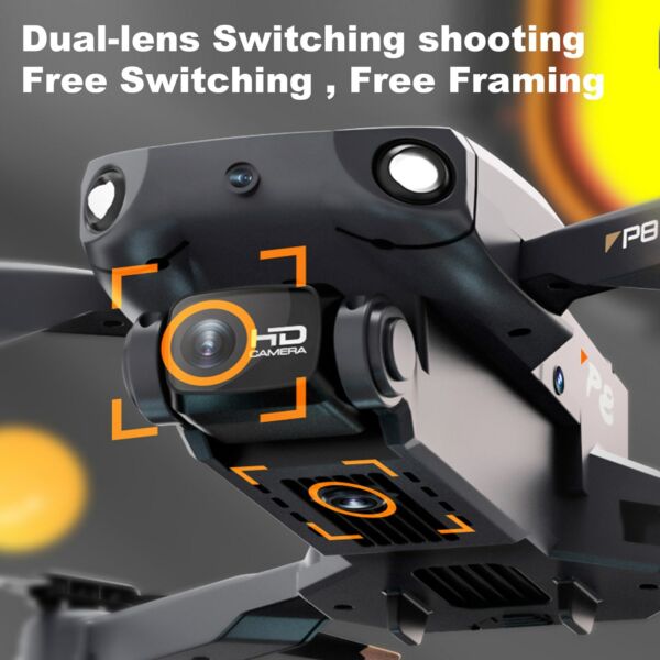 P8 4K kettős kamerás drón ESC objektívvel, 4 oldalas akadályelkerülő útpont repülési kézmozdulatokkal vezérlő tárolótáska csomag - Fekete