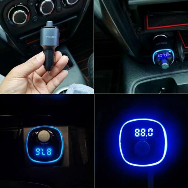 EU ECO Raktár - Philips Autós Vezetéknélküli Bluetooth FM Transzmitter USB Csatlakozóval - Fekete