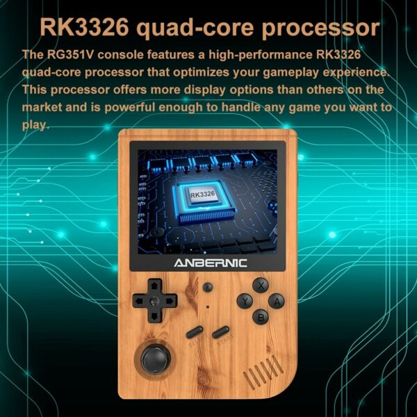 RG351V 3,5 IN 640*480 kézi retro játékkonzol emulátor WiFi párosítás Beépített 16 GB PS1-hez - Fa mintás - 64GB TF kártyával