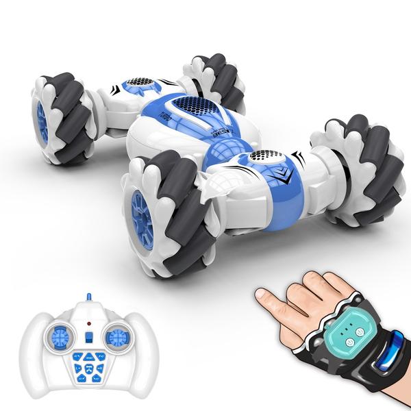 S-012 RC kaszkadőrautó 2,4 GHz-es 4WD távirányító óra gesztusérzékelő deformálható elektromos játékautó - Kék