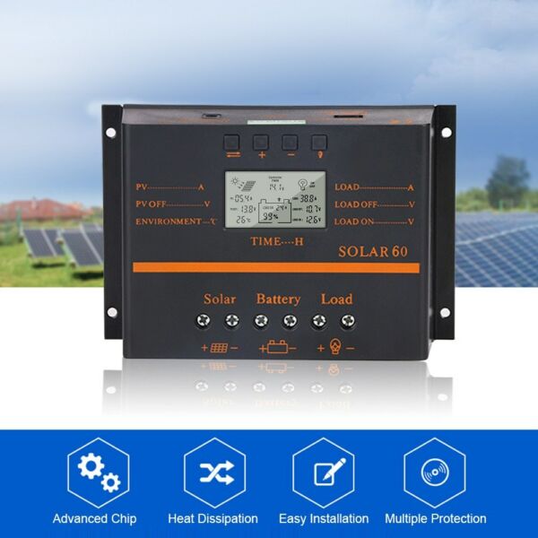 PWM napelemes töltésvezérlő 12V/24V önadaptáló LCD-akkumulátor kisülési szabályozó 5V USB kimeneti hőmérséklet kompenzáció többszörös védelemmel - 40A