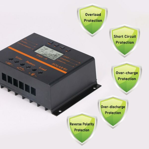 PWM napelemes töltésvezérlő 12V/24V önadaptáló LCD-akkumulátor kisülési szabályozó 5V USB kimeneti hőmérséklet kompenzáció többszörös védelemmel - 40A