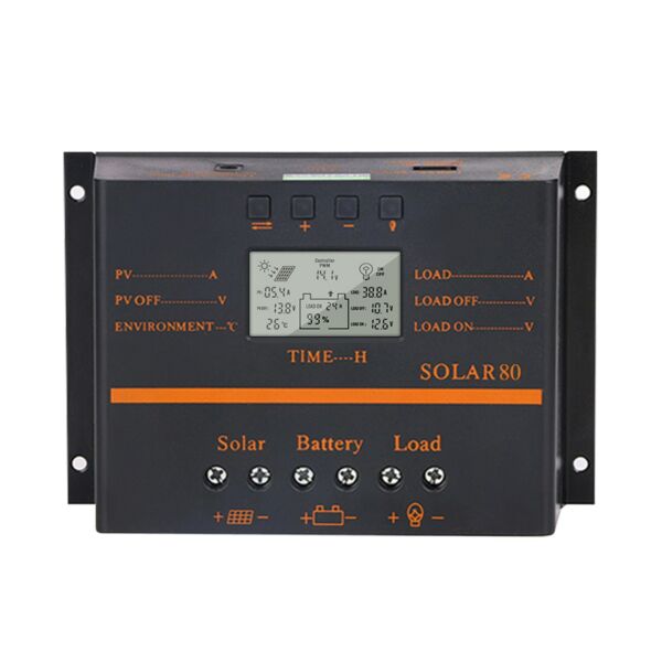 PWM napelemes töltésvezérlő 12V/24V önadaptáló LCD-akkumulátor kisülési szabályozó 5V USB kimeneti hőmérséklet kompenzáció többszörös védelemmel - 80A
