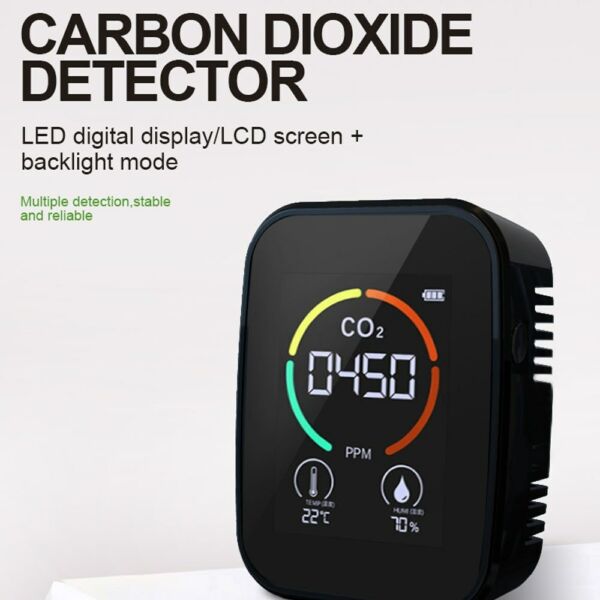 3 az 1-ben CO2-érzékelő digitális hőmérséklet-nedvesség-mérő levegőminőség-figyelő - Fekete