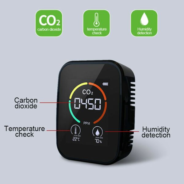 3 az 1-ben CO2-érzékelő digitális hőmérséklet-nedvesség-mérő levegőminőség-figyelő - Fekete