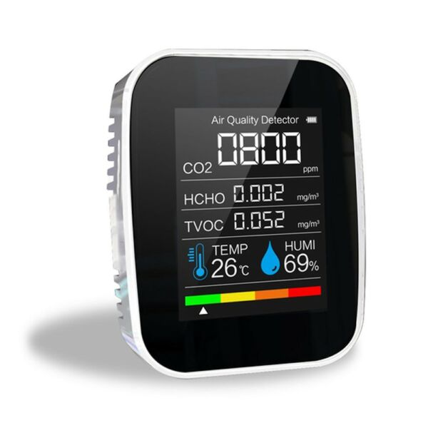 5 az 1-ben CO2 érzékelő digitális hőmérséklet páratartalom teszter levegőminőség monitor TVOC HCHO érzékelő - Fehér