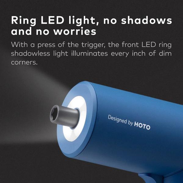 HOTO elektromos fúrócsavarhúzó készlet 10 db S2 bit/LED fényű akkus készlet barkácsoláshoz famegmunkáláshoz - Piros