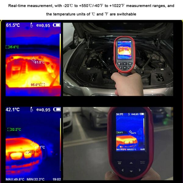 Hordozható infravörös hőkamera, 2,8 hüvelykes TFT-kijelző látható fényfelbontás, tiszta felbontású képalkotó kamera -20 ℃ és 550 ℃ közötti hőmérsékletmérő műszer